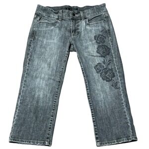 Y2K Noir Gray Floral Jeans / Denim Capri — Women's Size 4